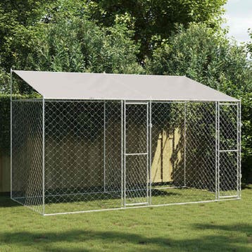 vidaXL Hondenkooi met dak zilver 400 x 200 x 256 cm Staal en, Dieren en Toebehoren, Verzenden, Nieuw