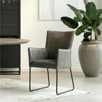 Leren eetkamerstoel Mate met armleuning - Kenia Antracite, Huis en Inrichting, Stoelen, Nieuw, Ophalen of Verzenden, Grijs, Industrieel, Modern