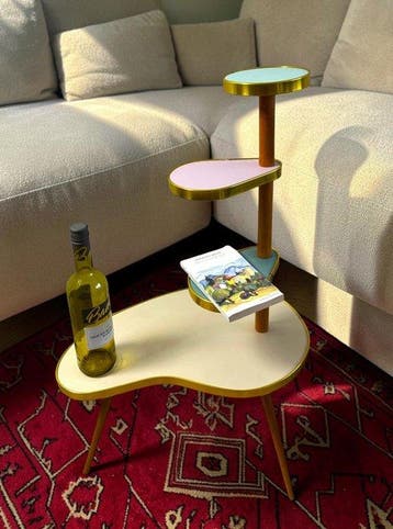 Table dappoint - Bois, Laiton, table à fleurs