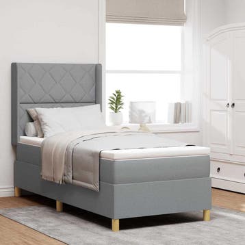 vidaXL Boxspring bed met hoofdeinde Lichtgrijs 90 x 200 cm, Verzenden