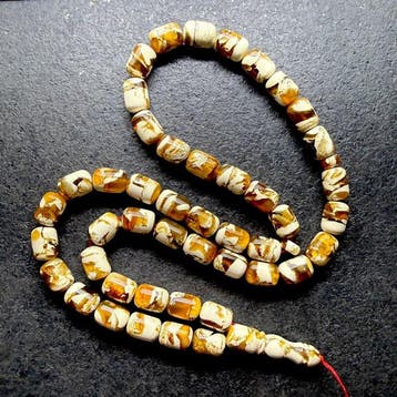 Chapelet en ambre balte à motif blanc, tesbih, perles de