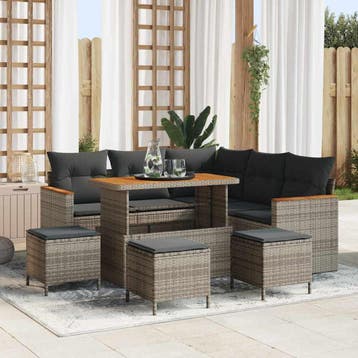 vidaXL Tuinbank Set met kussen met opslag Grijs Poly rattan, Verzenden, Nieuw