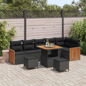 vidaXL Tuinbank Set 9 st 9-Aantal zitplaatsen Zwart, Verzenden, Nieuw