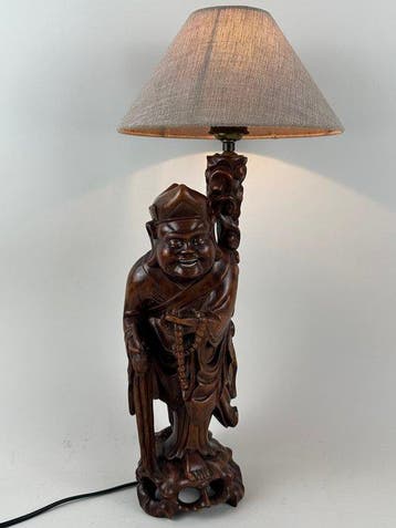 Lampe de table avec figurine - Palissandre - Une lampe de