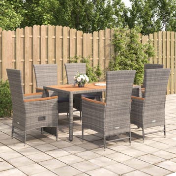vidaXL 7-delige Tuinset met kussens poly rattan grijs, Verzenden, Nieuw, Tuinset