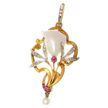 Hanger - 18 karaat Geel goud - Diamant - Parel, Robijn,
