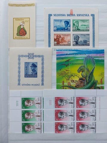 Wereld - Grote partij blokken en velletjes in dik stockboek, Gestempeld