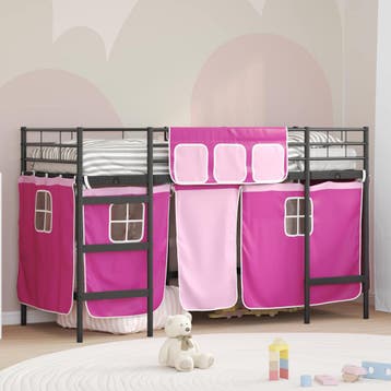 vidaXL Bunkbed voor kinderen met gordijnen Zwart en Roze 90, Huis en Inrichting, Verzenden, Nieuw