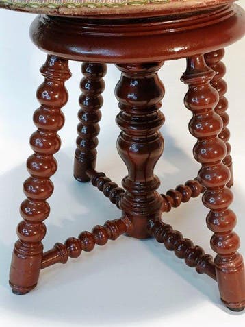 Victoriaans pianostoeltje - Tabouret - Bois, Velours