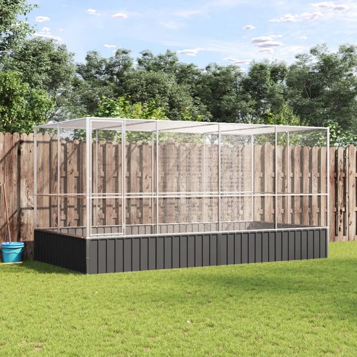 vidaXL Volière met verlengstuk zilver 418x207x212 cm staal, Dieren en Toebehoren, Vogels | Toebehoren, Nieuw, Verzenden