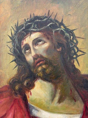 Schilderij - Jezus Ecce Homo - 51 x 61 cm - Antiek - Hout -