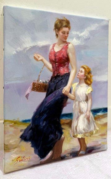 Georgio Santini (XX) - Promenade au bord de Mer - Mère et sa