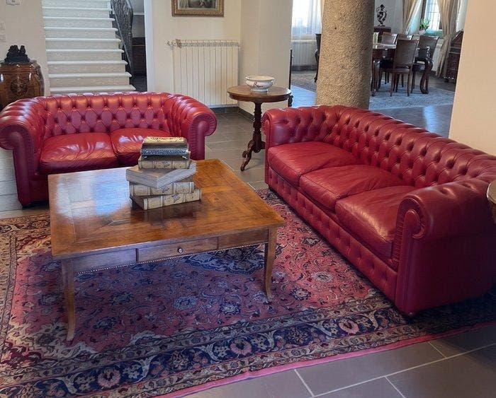 Chesterfield style - Sofa (2) - club - Leder, Hout, Antiquités & Art, Curiosités & Brocante