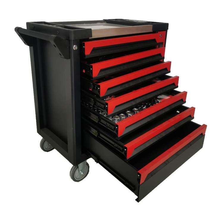 7 laden gereedschapswagen incl. gereedschap - 201-delig, Zakelijke goederen, Landbouw | Werktuigen, Ophalen of Verzenden