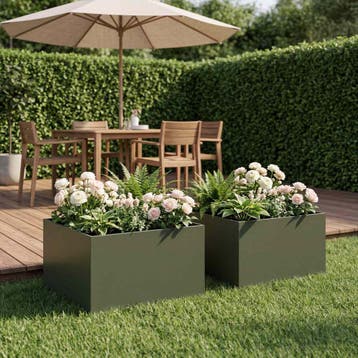 vidaXL Plantenbak 2 st Olijfgroen 60 x 60 x 30 cm, Tuin en Terras, Bloempotten, Verzenden, Nieuw