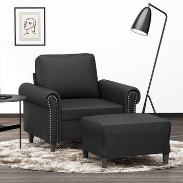 vidaXL Fauteuil met voetenbank / zetel 60 cm kunstleer zwart, Verzenden, Nieuw
