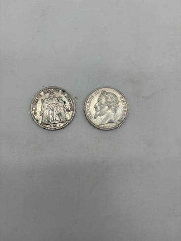 Frankrijk. 5 Francs 1849-BB et 1870-BB (lot de 2 monnaies en