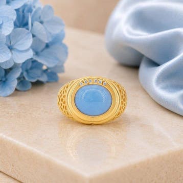 Zonder minimumprijs - Ring Verguld Aquamarijn - Diamant -, Nieuw