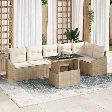 vidaXL Tuinbank Set 7 st Beige en Crème, Verzenden