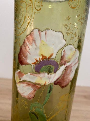 François-Théodore Legras - Vase - pavot - Verre - vase verre, Antiquités & Art