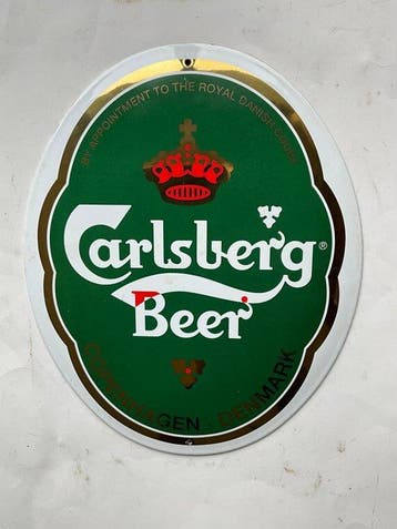 Reclamebord - gebold zwaar emaille reclamebord Carlsberg