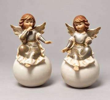 sculptuur, Set van 2 engelen figuren op bolvormige voet - 18, Antiek en Kunst