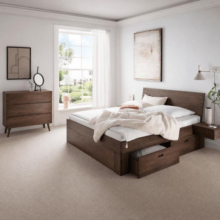 Van Schaik Nordic Mokka Houten Bed met Bedlades - 200 x 200, Maison & Meubles, Chambre à coucher | Lits