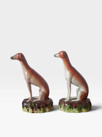 Beeldje - Pair of Staffordshire-Style Greyhound / Whippet