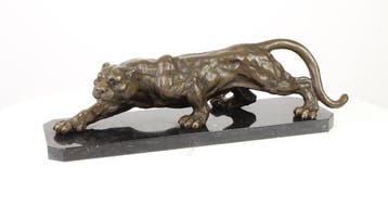 sculptuur, High-End Large Art Deco Bronze Crouching Panther