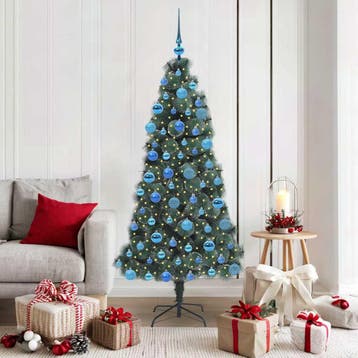 vidaXL Kunst kerstboom met verlichting en ballen set Groen, Verzenden