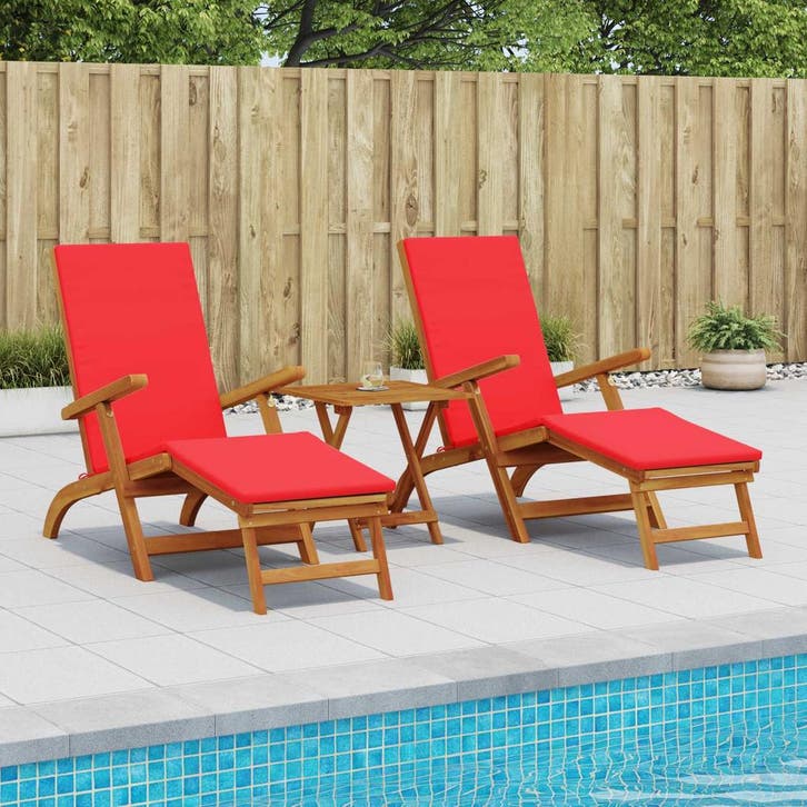 vidaXL Ligstoel die kan leunen en vouwen 3 pcs Rood, Tuin en Terras, Ligbedden, Nieuw, Verzenden
