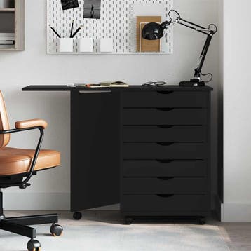 vidaXL Rolkast met bureau MOSS massief grenenhout zwart, Verzenden