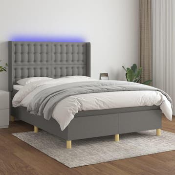 vidaXL Boxspring met matras en LED stof donkergrijs 140x200, Huis en Inrichting, Verzenden, Nieuw