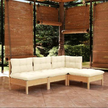 vidaXL 4-delige Loungeset met crèmekleurige kussens, Verzenden, Loungeset