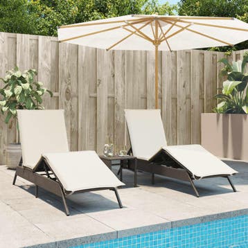 vidaXL Ligstoelen 2 st met tafel poly rattan bruin, Verzenden, Nieuw
