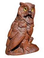 sculptuur, Antique Black Forest Owl - 13.5 cm - Hout, Glas, Antiek en Kunst
