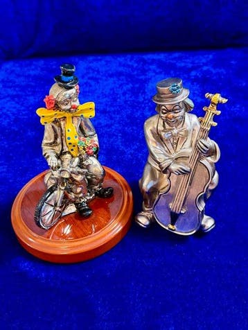 Pellinacci - Beeldje - Clown with cello and clown on bicycle, Antiek en Kunst