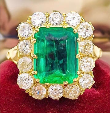 Ring - 18 karaat Geel goud Smaragd - Diamant, Nieuw