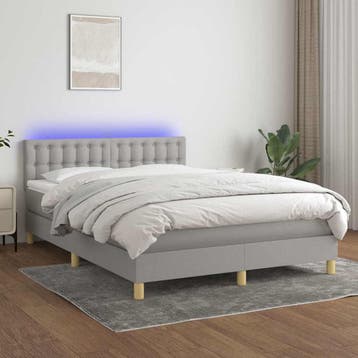 vidaXL Boxspring met matras en LED stof lichtgrijs 140x200, Huis en Inrichting, Verzenden, Nieuw