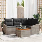 vidaXL Tuinbank Set met kussen 5 pcs Grijs poly rattan, Verzenden, Nieuw