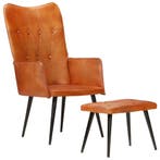 Oorfauteuil leer + poef | Retour deal | 30% korting, Huis en Inrichting, Fauteuils, Verzenden, Minder dan 75 cm, Nieuw, Leer
