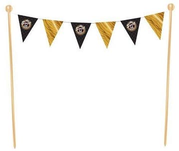 Sweet 16 Taarttopper Goud Zwart, Verzenden, Nieuw