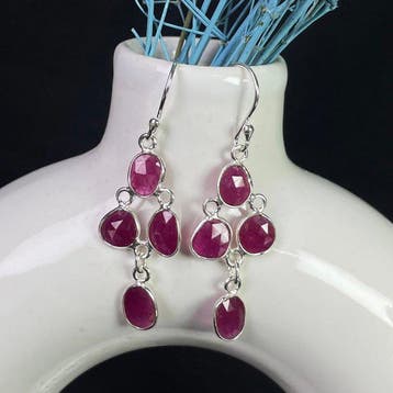 Rubis rouge 100% naturel, argent sterling 925 Boucles