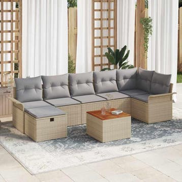 vidaXL Tuinbank Set 8 st Beige poly rattan, Tuin en Terras, Verzenden, Nieuw