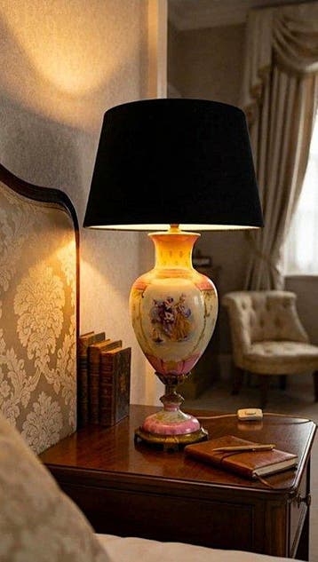 Lampe de table - porcelaine polychrome peinte et dorée au, Nieuw