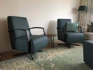 Set van 2 leren draaifauteuils met stervoet - blauw leer, Ophalen of Verzenden