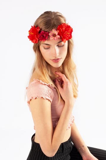 KIMU® Handgemaakte Bloemenkrans Haar Rood Rode Bloemen Haarb, Kleding | Dames, Ophalen of Verzenden, Nieuw
