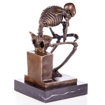 Figuur - Bronzefigur Denker Skelett 22CM - Brons, Marmer