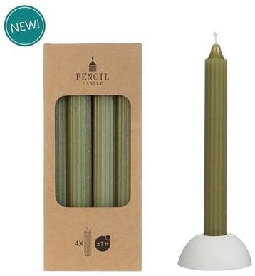 Kaarsen Pencil Mosgroen 20 cm Ø2,2 set 4 stuks, Huis en Inrichting, Nieuw