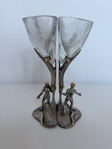 Sculpture, Coppa Lui&Lei - 18 cm - Métal, Verre